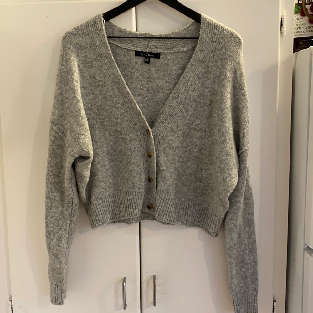 Love Tree Cropped Cardigan in Grey, Small